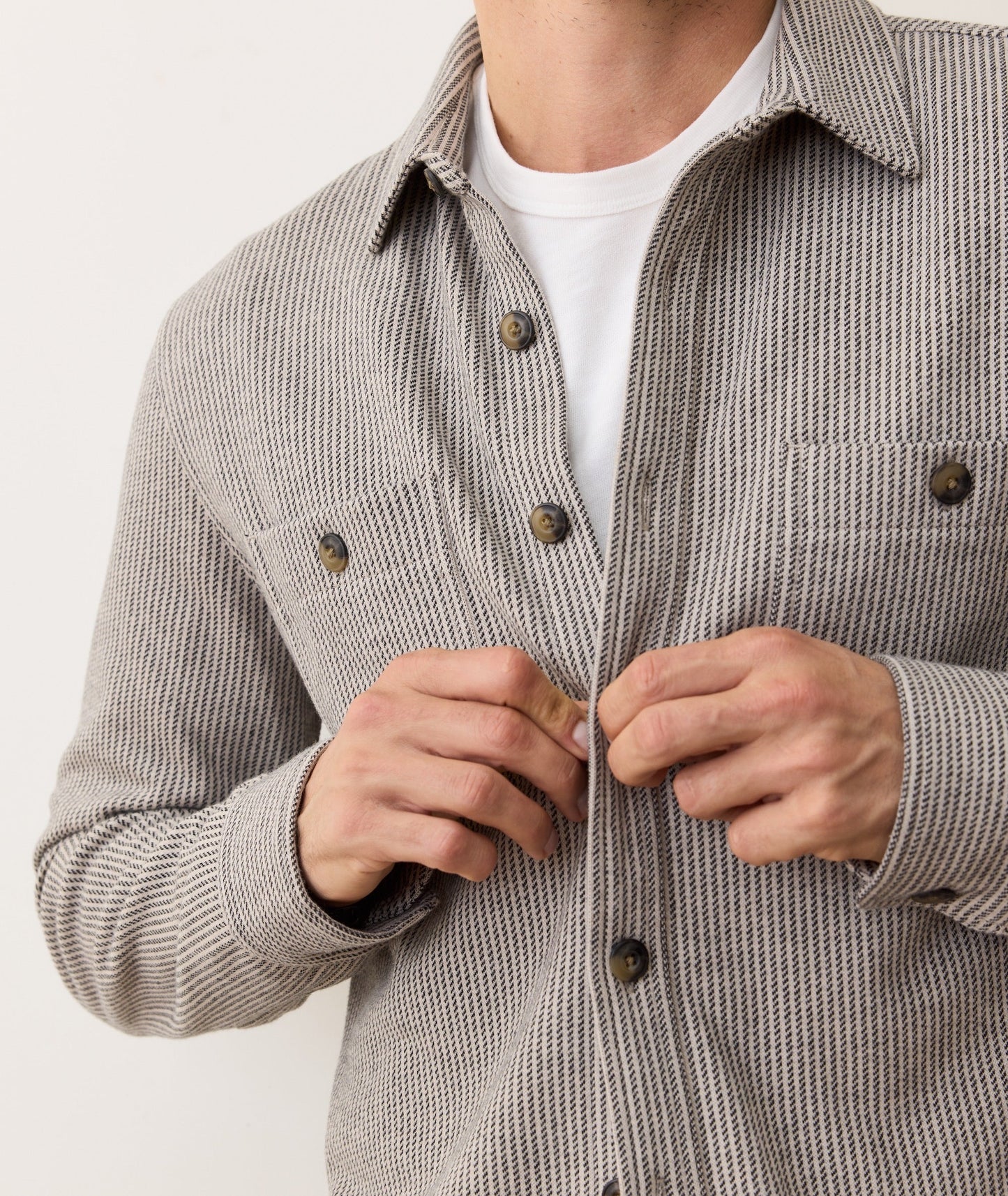 Grey Railroad Stripe - Pacifica Stretch Twill Overshirt