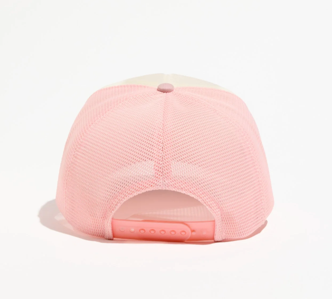 Pink baseball cap with a white visor on a light gray background