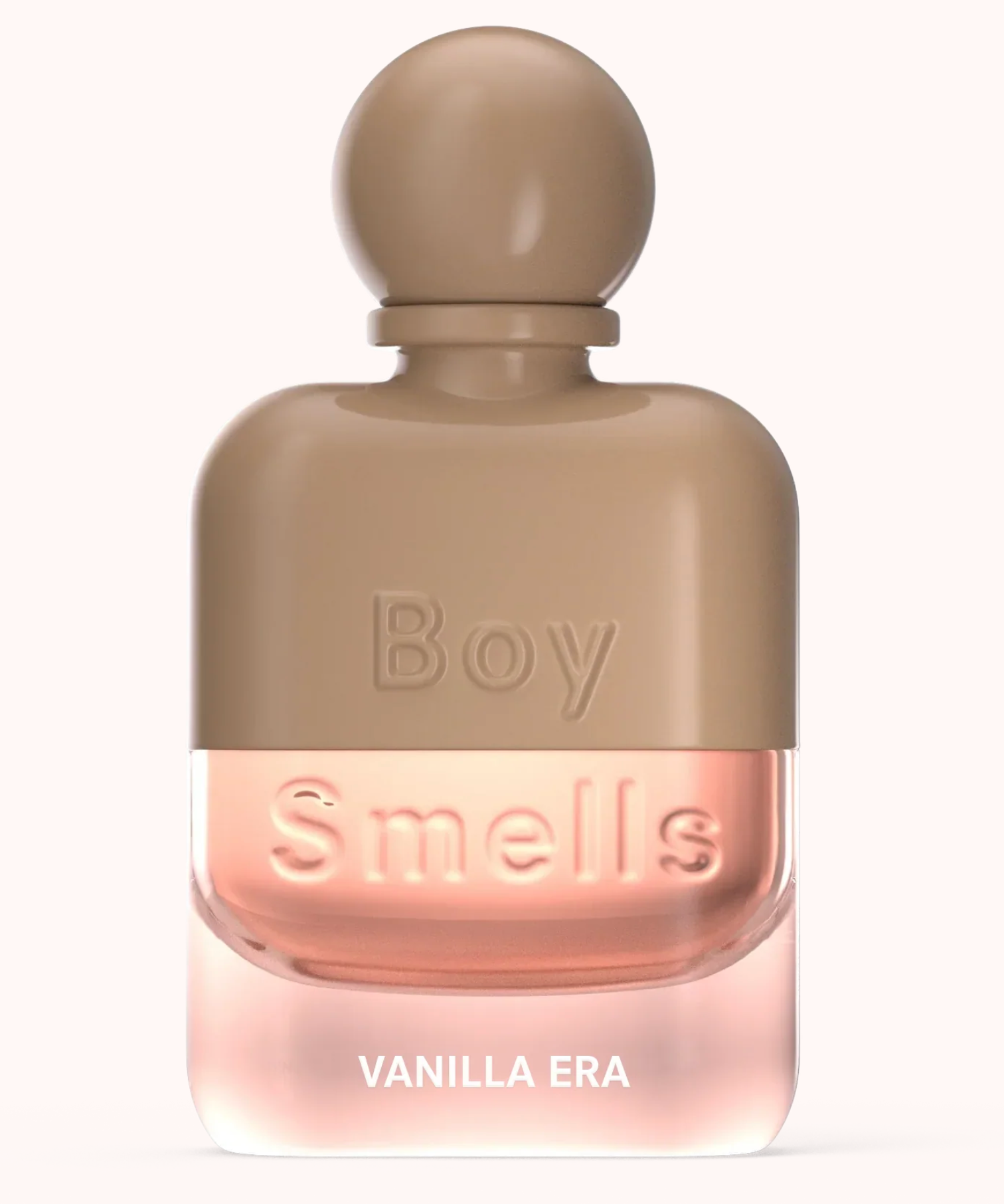 Perfume bottle labeled 'Boy Smells Vanilla Era' on a white background