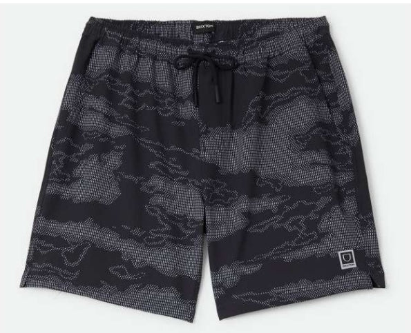 Black patterned shorts on a white background