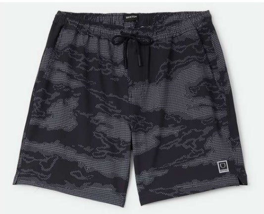 Black patterned shorts on a white background