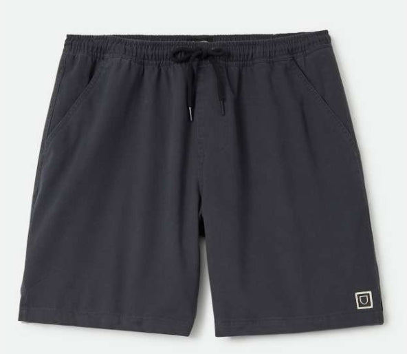 Black shorts with a brand logo on a white background