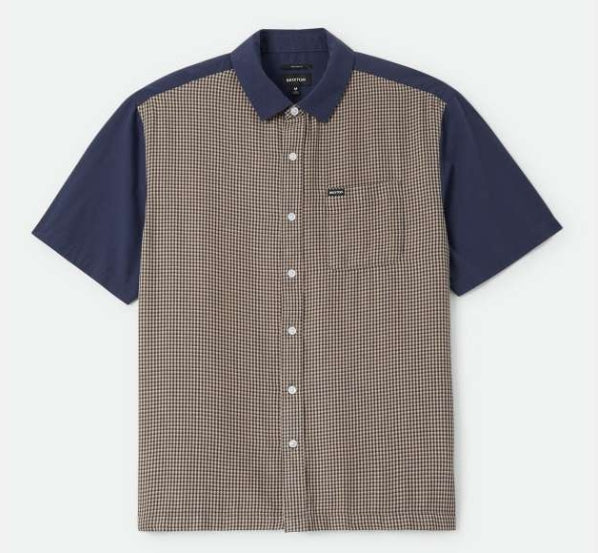 Checkered shirt with navy sleeves on a white background