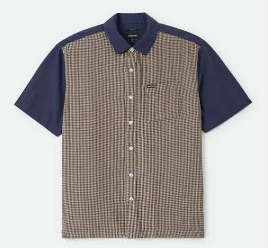 Checkered shirt with navy sleeves on a white background