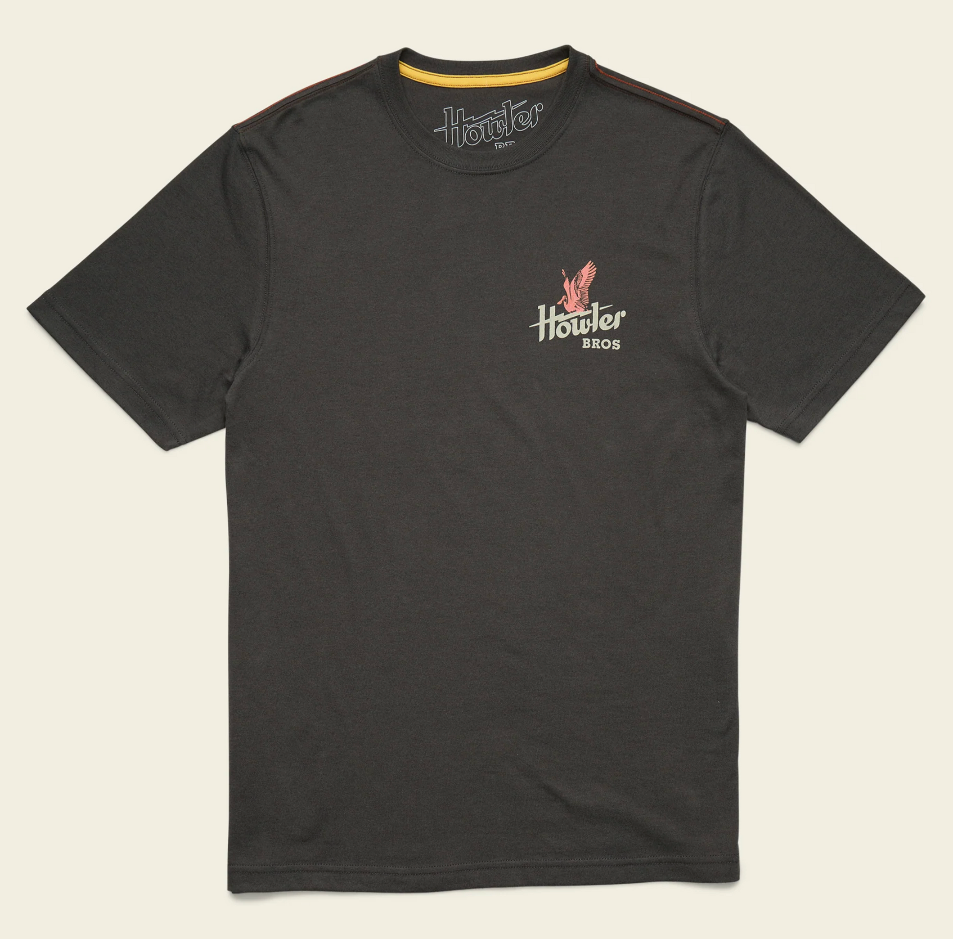 Black t-shirt with 'Howler Bros' logo on a beige background