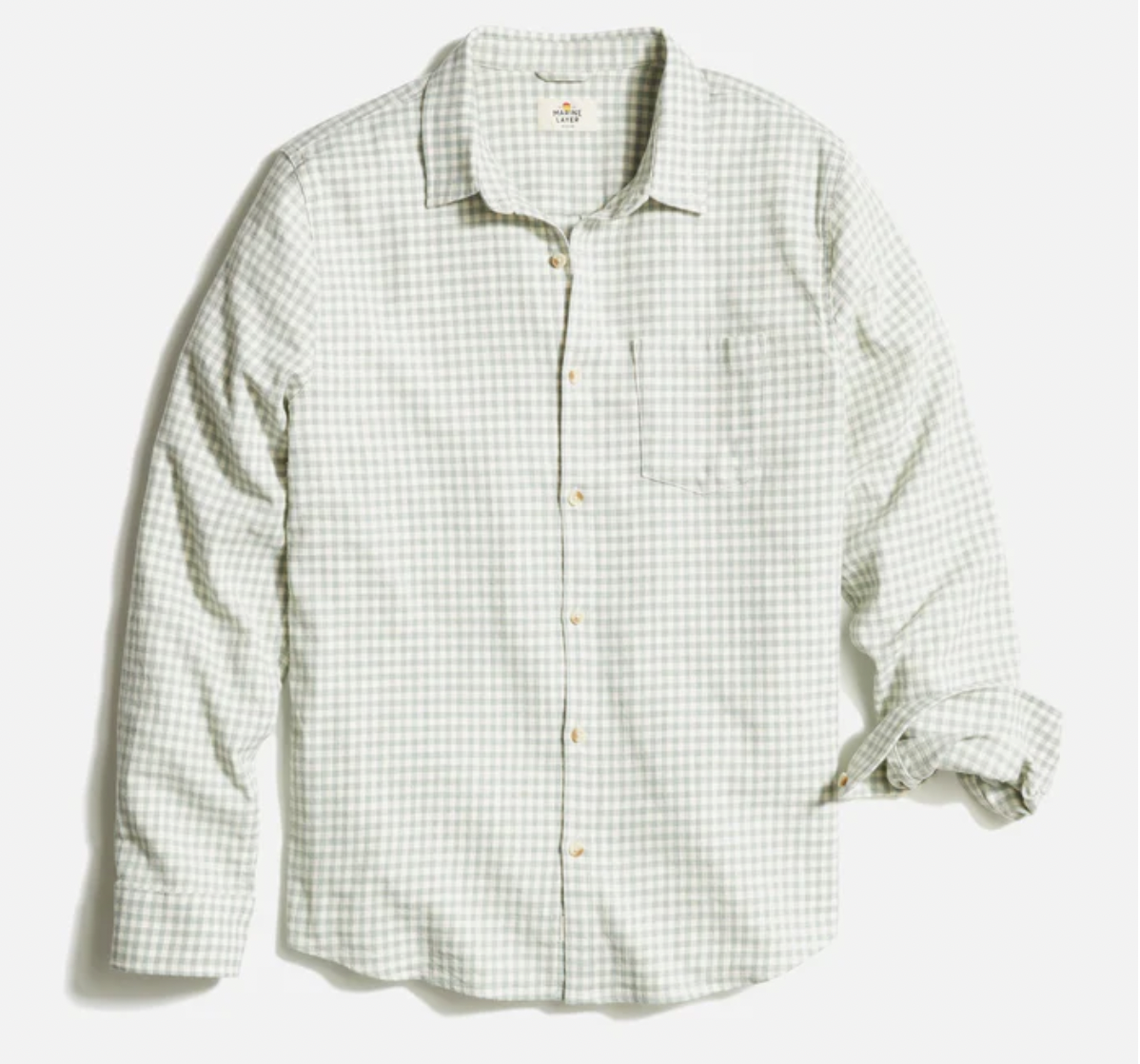 Long Sleeve Classic Stretch Selvage Shirt - Green Gingham