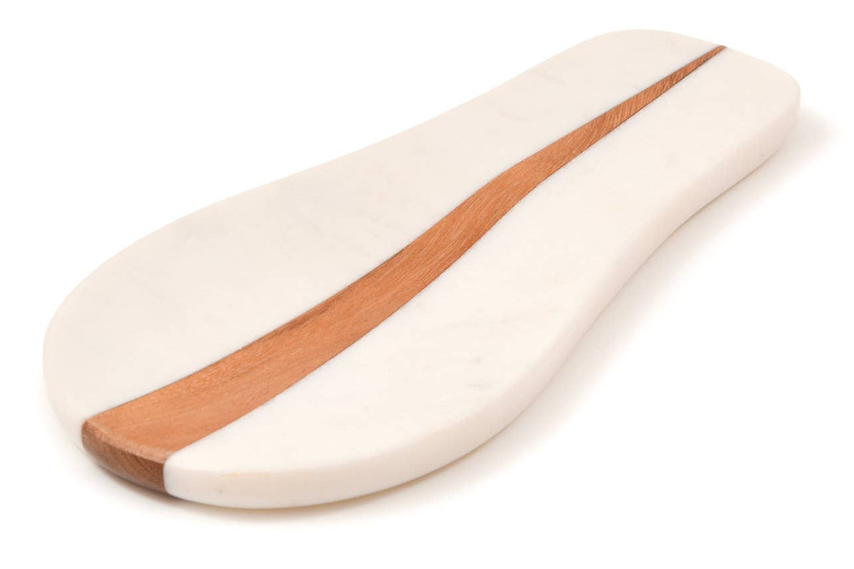 Rectangular cutting board with wooden strip on a white background