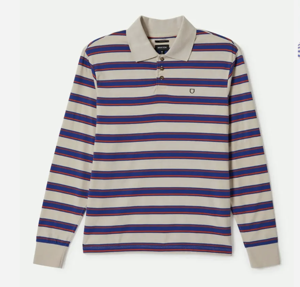Vintage Stripe L/S Polo - Electric Blue/Flame/Whitecap