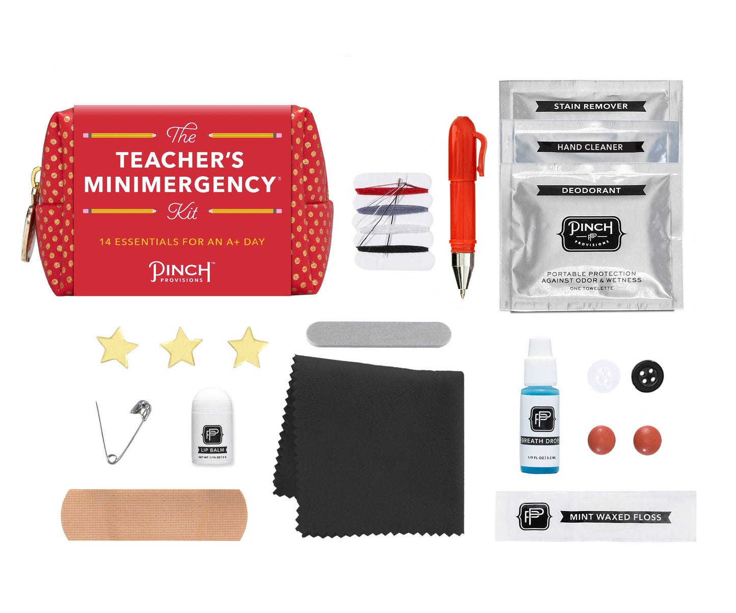 Teacher's Minergency Kit with various items on a white background