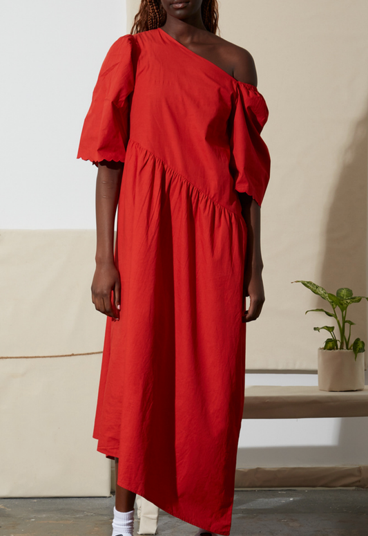 Florentina Tiered Midi Dress - Red