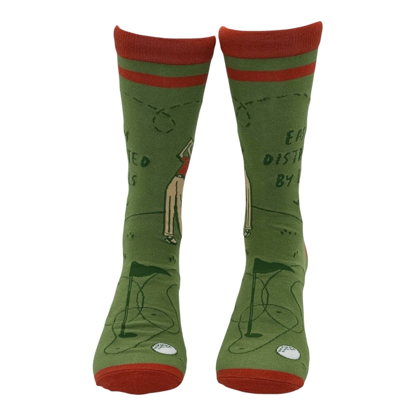 Green socks with red accents on a white background