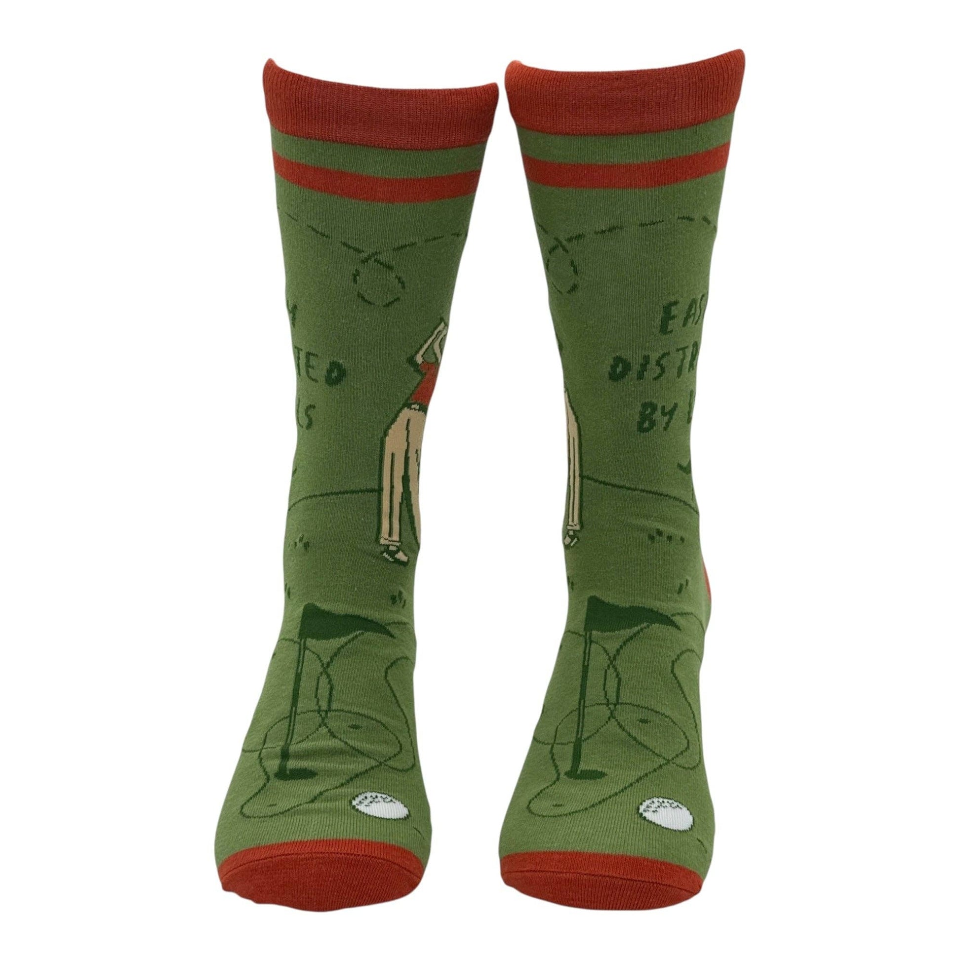 Green socks with red accents on a white background