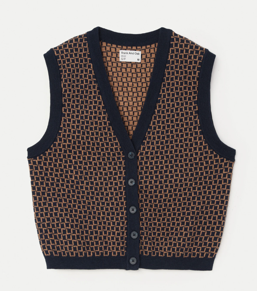 Button Up Sweater Vest - Space Blue