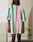 Intarsia Wave Knit Mini Dress - White/Green/Pink