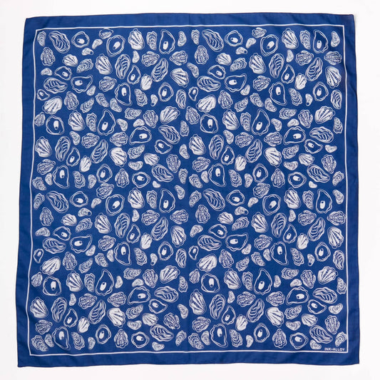 Blue square scarf with white shell pattern