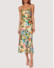 Fantasia Midi Slip Dress - Green Floral