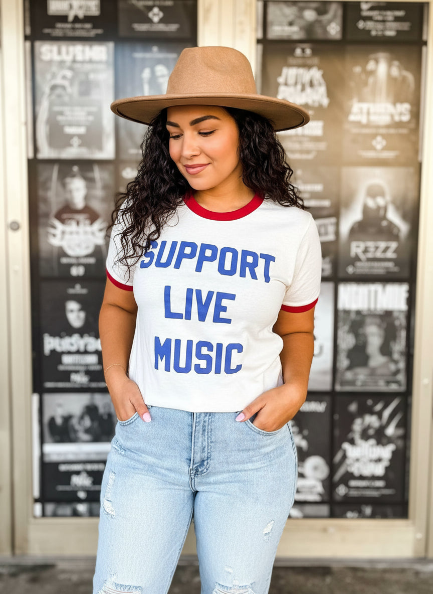 Support Live Music Vintage Ringer Shirt, Graphic Tee