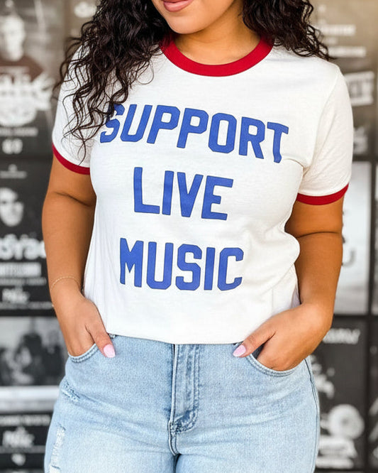 Support Live Music Vintage Ringer Tee