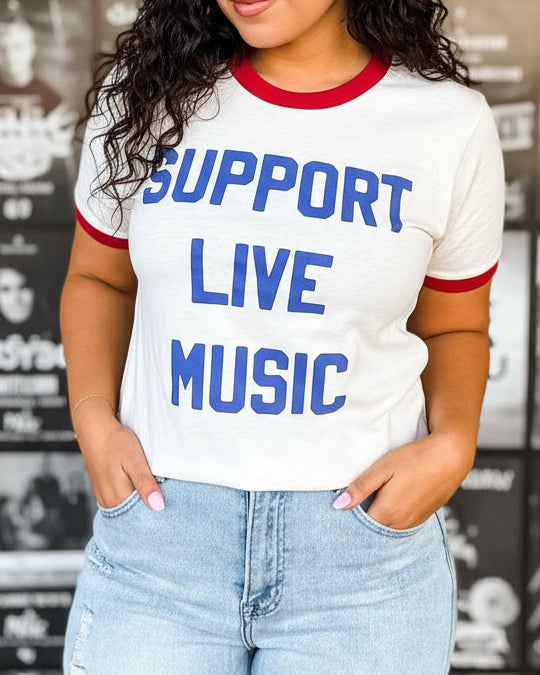 Support Live Music Vintage Ringer Tee