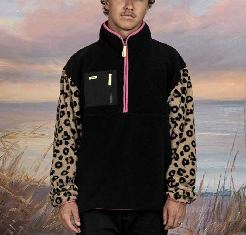 Leopard Sleeves Zip Sherpa
