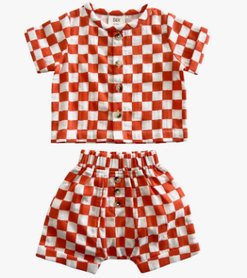 Organic Finley Set - Tangerine Checkerboard