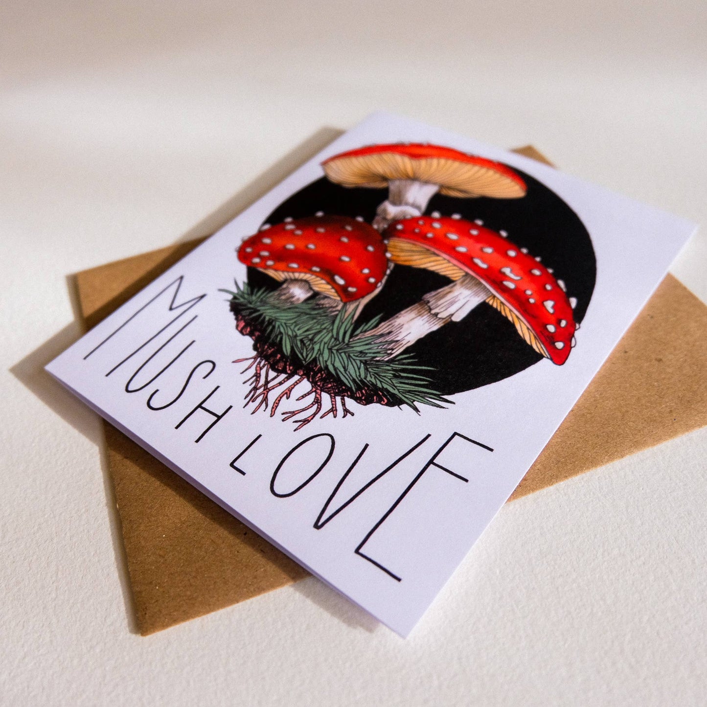 toadstool greeting card against white background