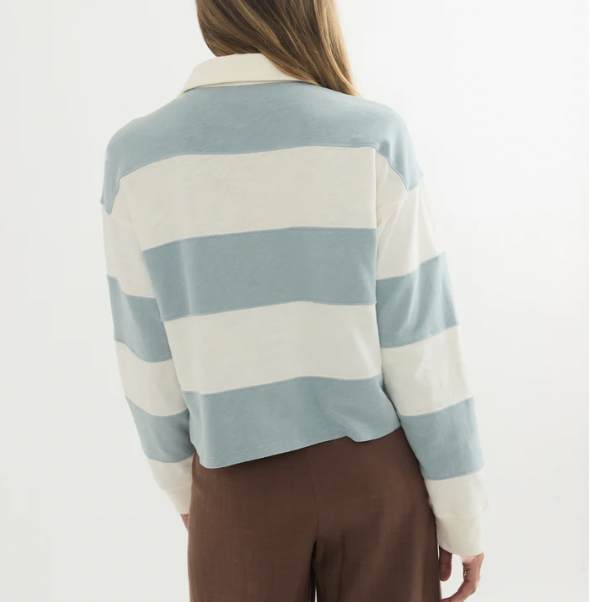 Rugby Crop Polo - Faded Aqua Stripe