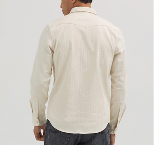 Western Snap Shirt - Ecru Herringbone