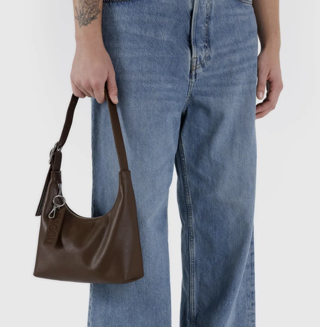 Mini Recycled Leather Shoulder Bag - Brown