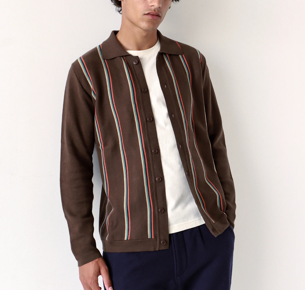 Zigger Cardigan - Slate Brown Kuki Stripe