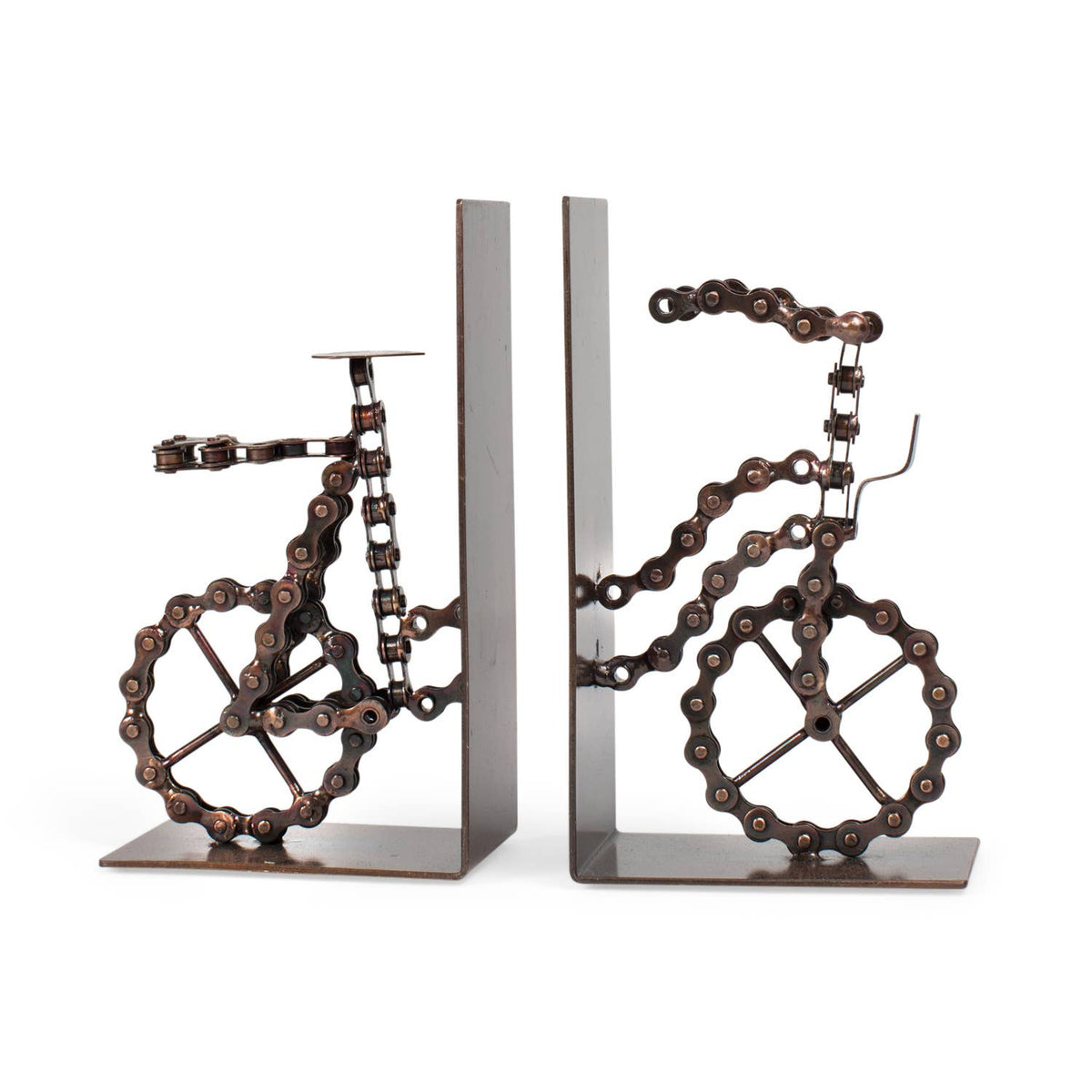 Bicycle chain bookends on a white background