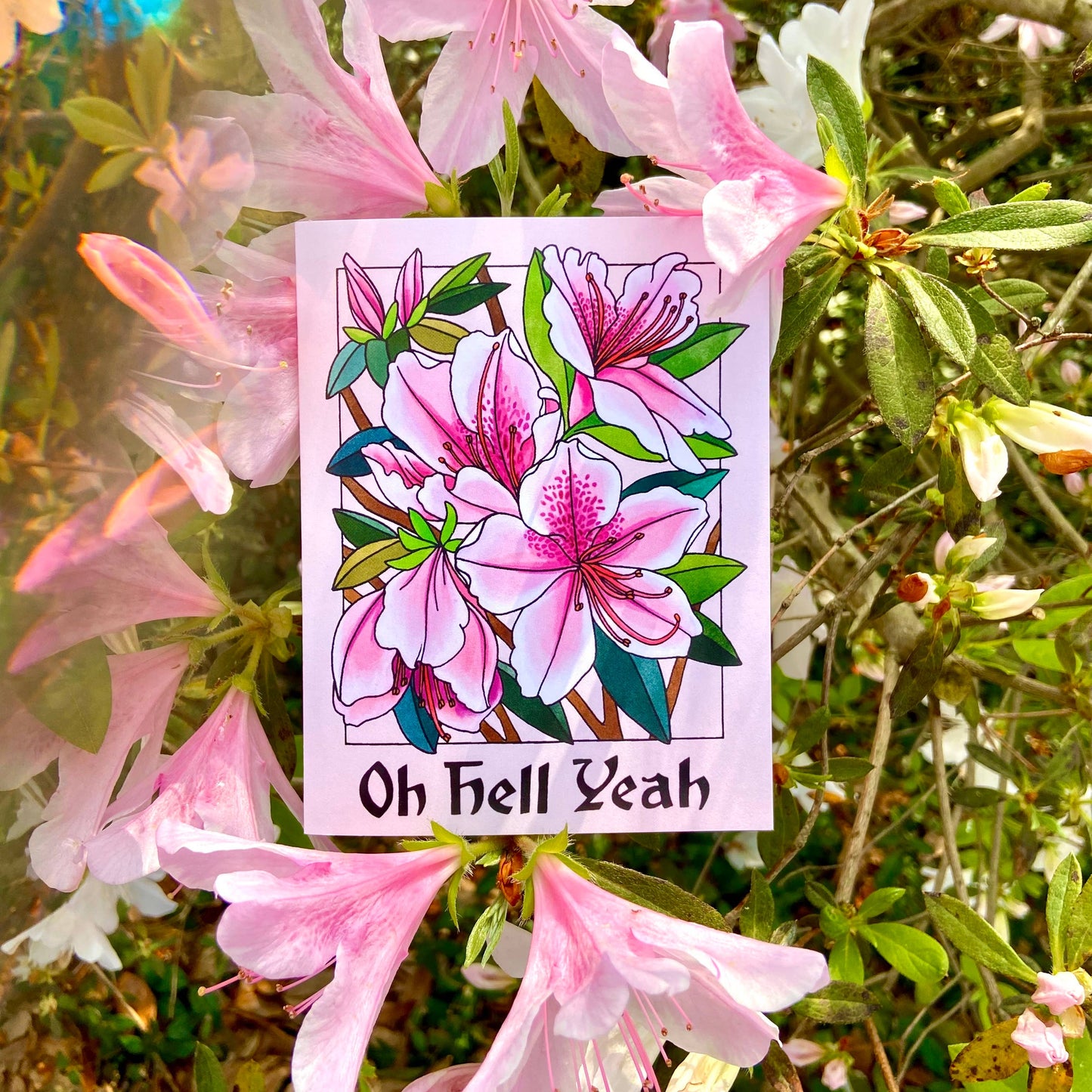 floral birthday card against flowery background