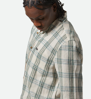 Charter Linen Blend L/S Shirt - Off White/Ivy Green