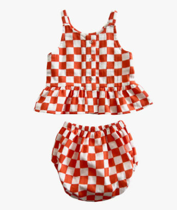 Organic Peplum Set - Tangerine Checkerboard
