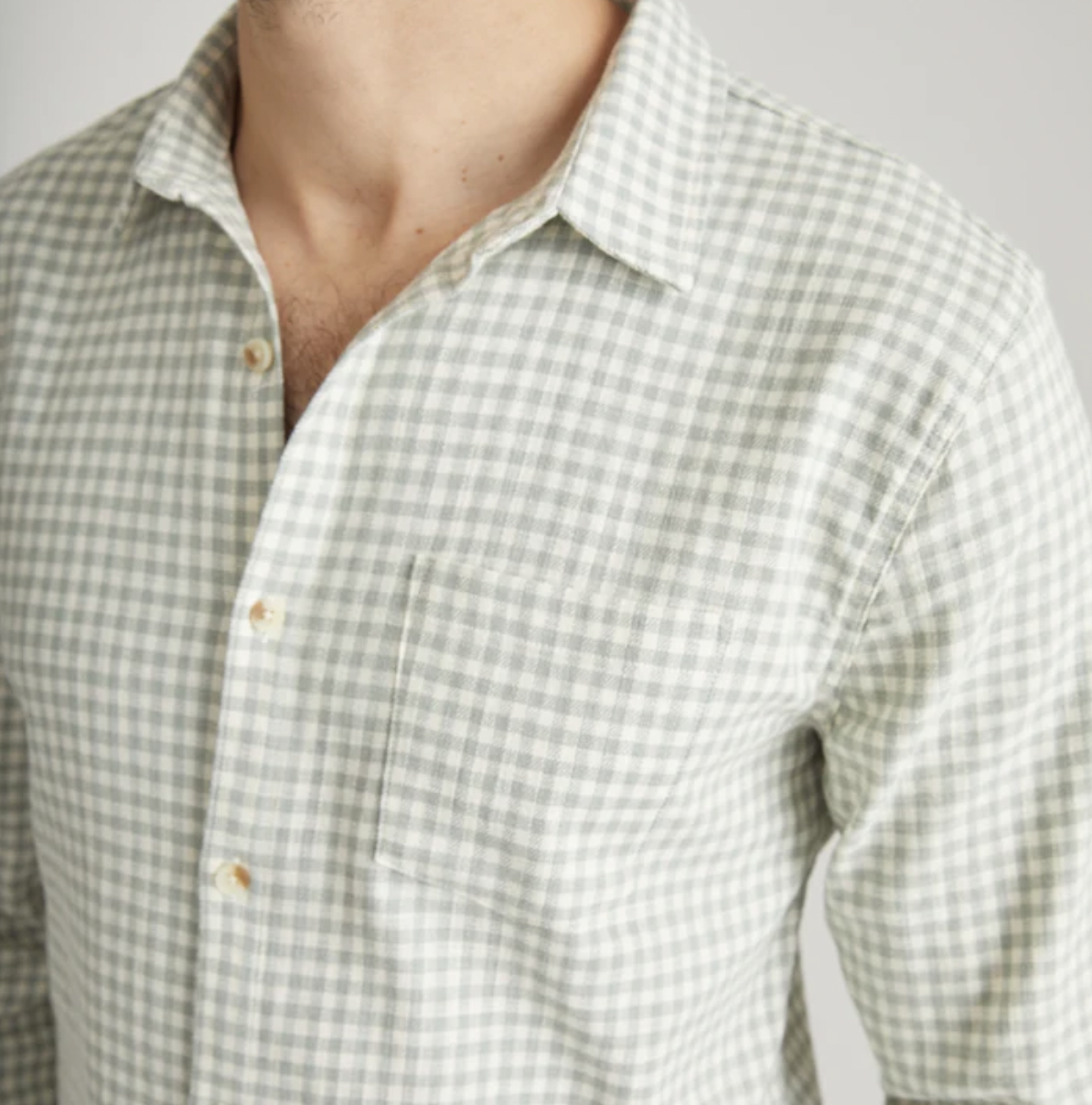 Long Sleeve Classic Stretch Selvage Shirt - Green Gingham