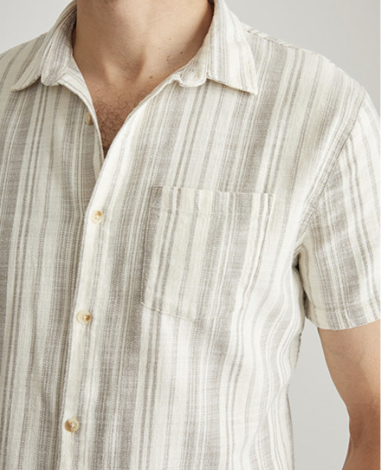 Stretch Selvage S/S Shirt - Cream/Olive Stripe