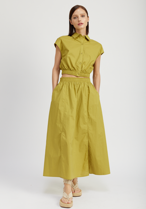 Collins Midi Skirt - Dark Chartreuse