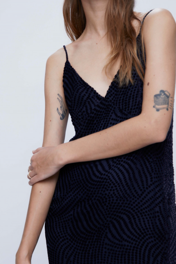 Devoré Velvet Midi Slip Dress - Navy Blue
