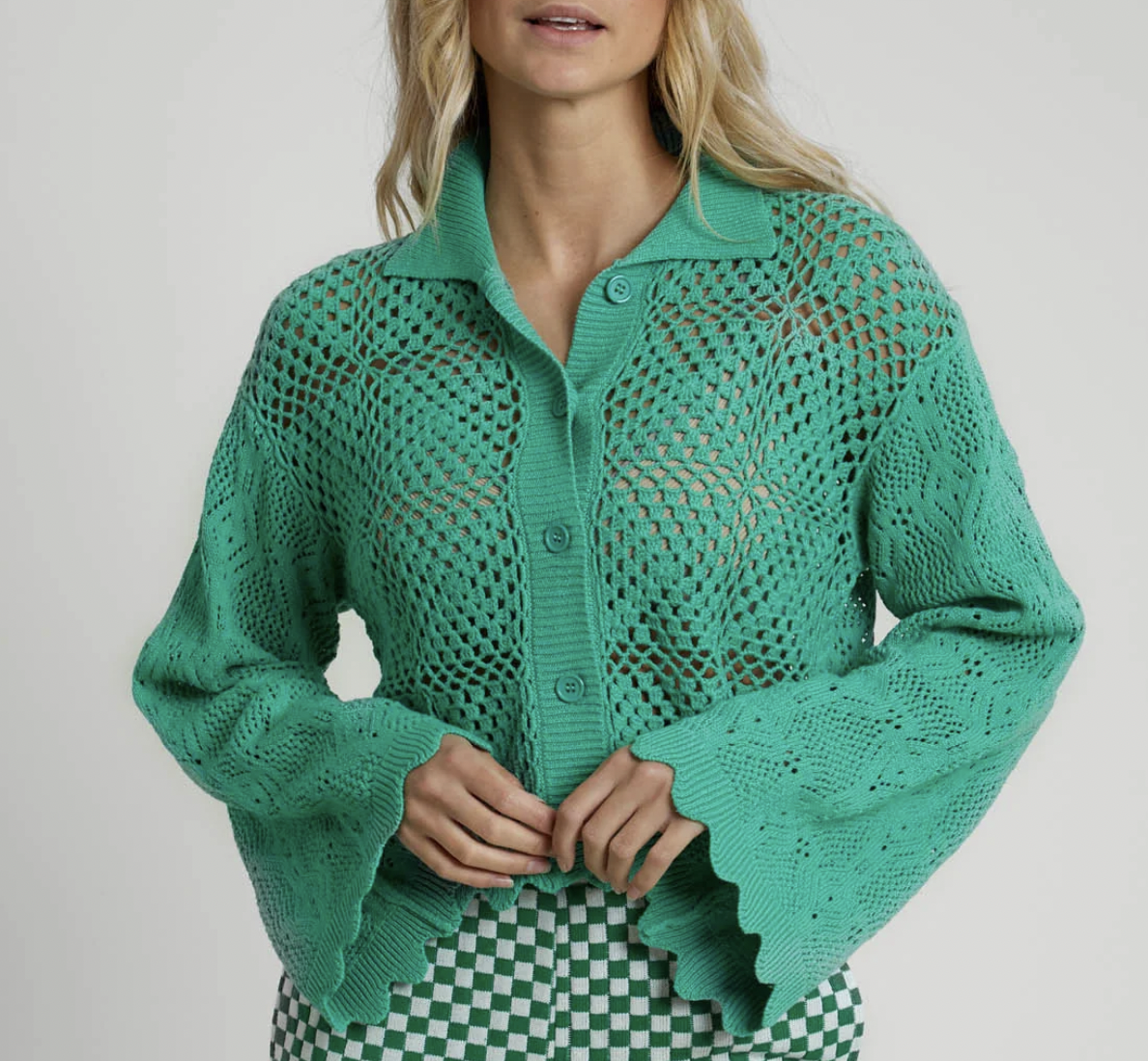 Maddox Crochet Cardigan - Green