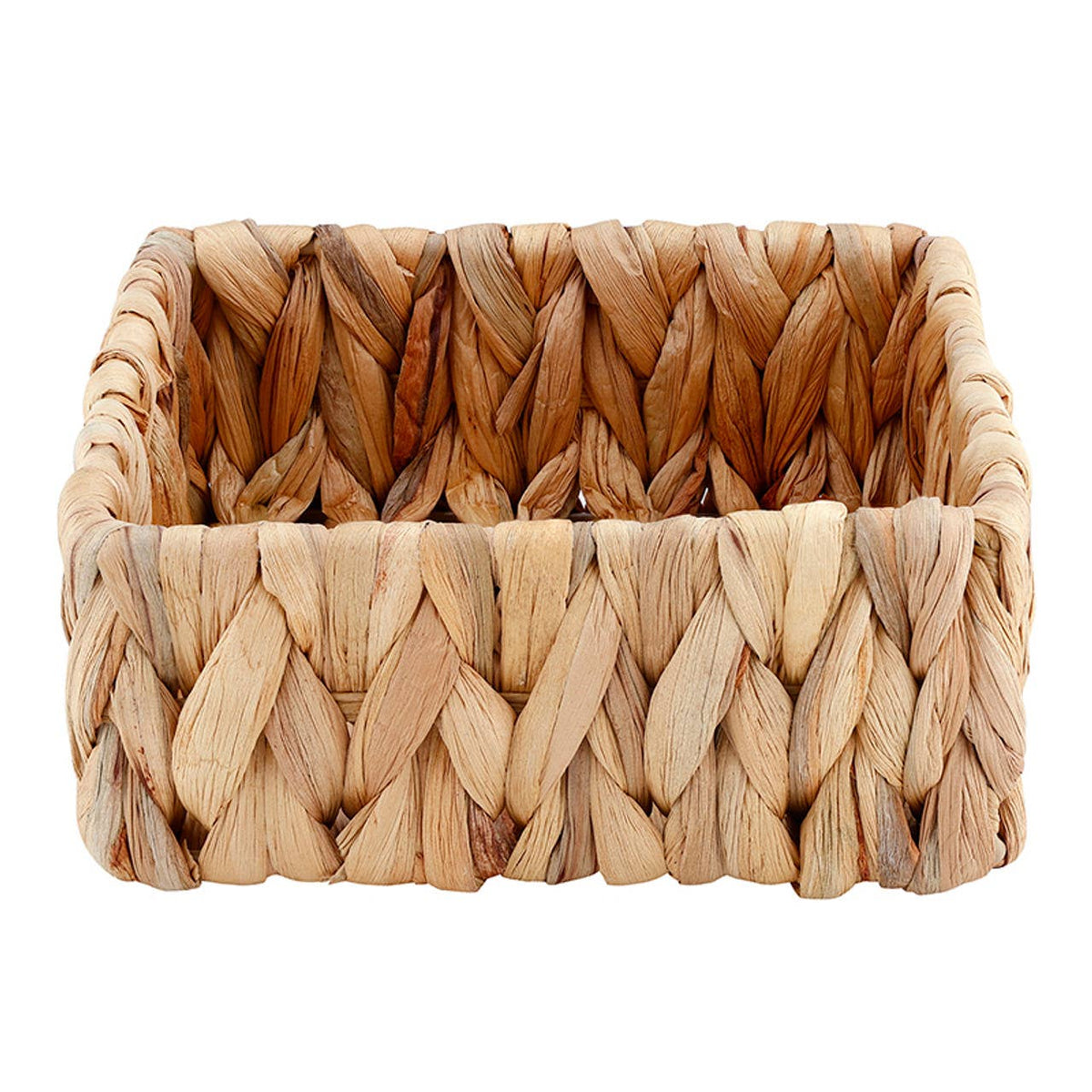 Woven basket made of natural materials on a white background