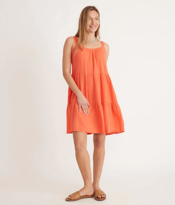 Leila Double Cloth Mini Dress - Hot Coral