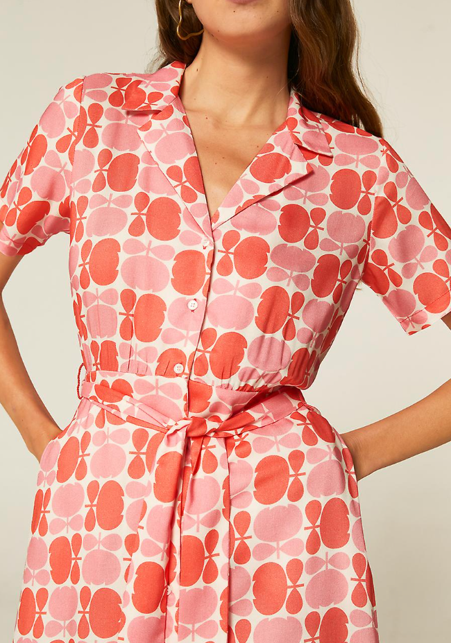 Floral Print Midi Shirt Dress - Pink/Red