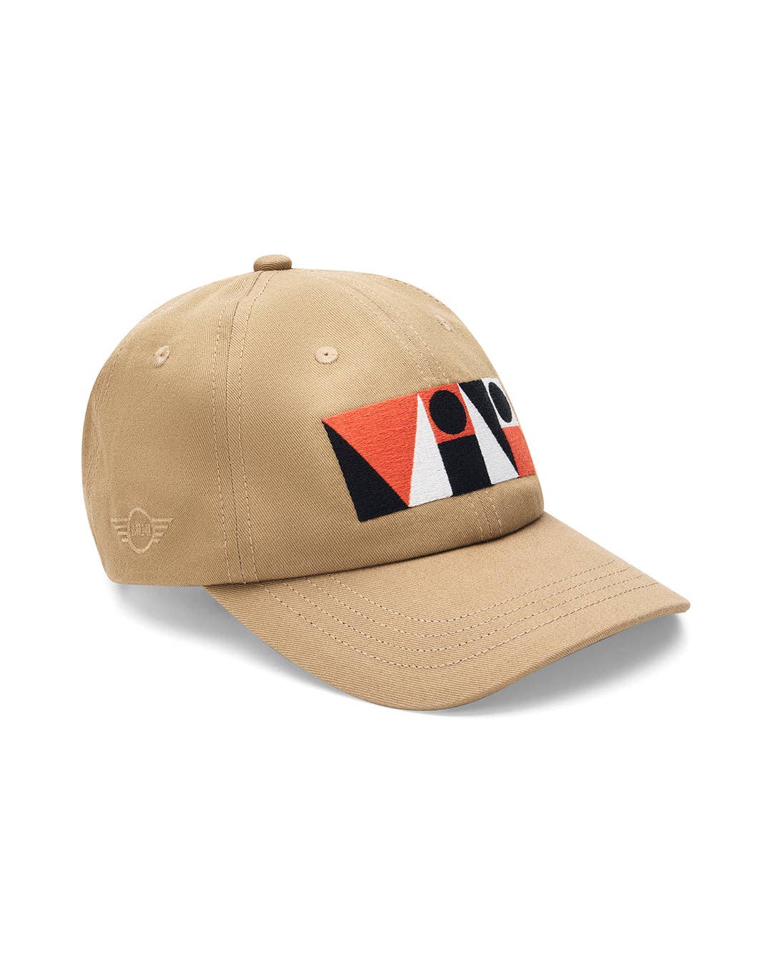 Beige cap with geometric logo on a white background