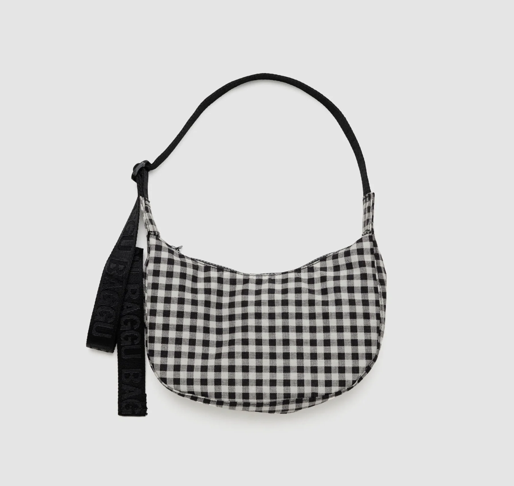 Small Nylon Crescent - Black & White Gingham