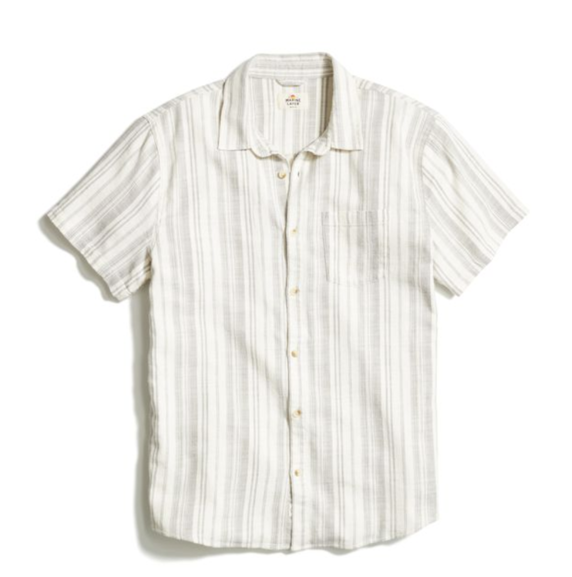 Stretch Selvage S/S Shirt - Cream/Olive Stripe