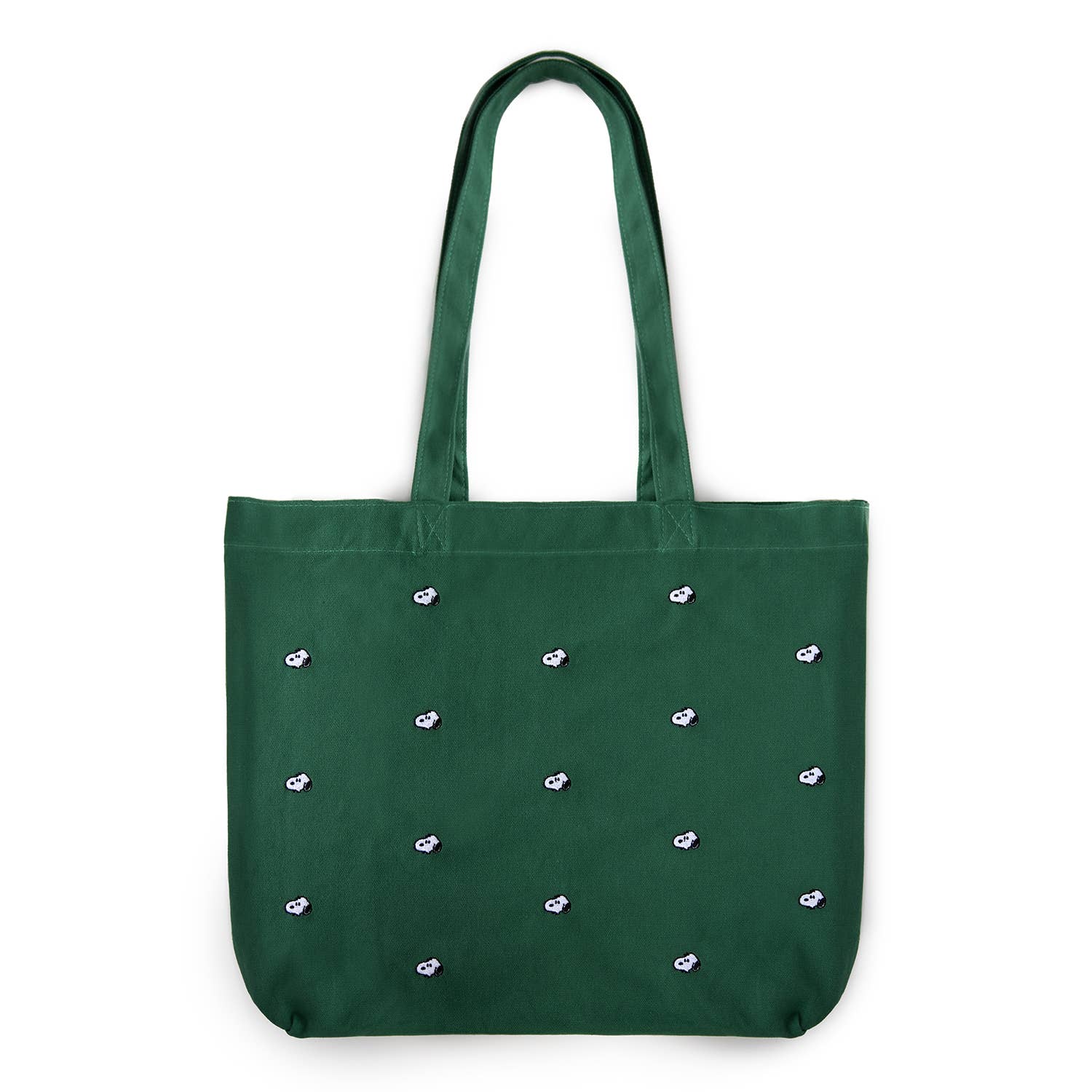 Green tote bag with decorative elements on a white background