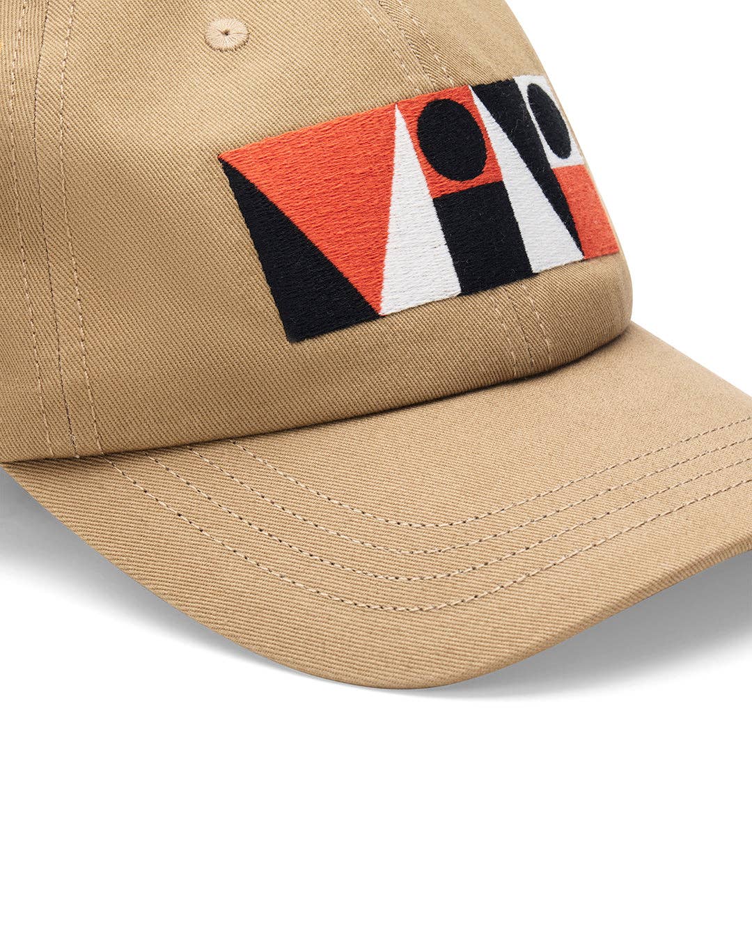Beige cap with a colorful logo on a white background