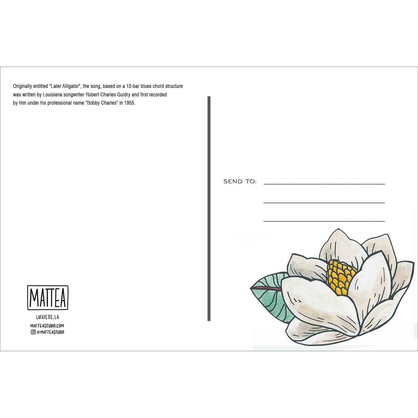Floral design on a white background with text and branding.