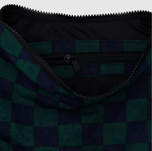 Medium Nylon Crescent Bag - Navy Green Check