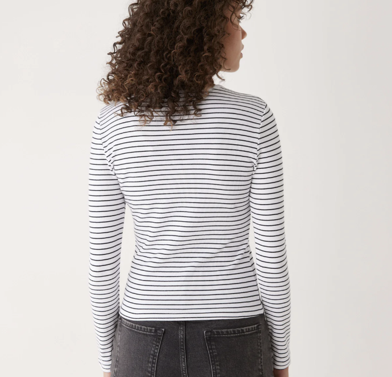 Striped Long Sleeve Ribbed Top - Black and White